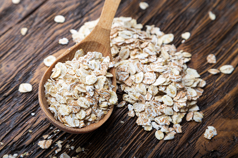 Oatmeal on a wooden table