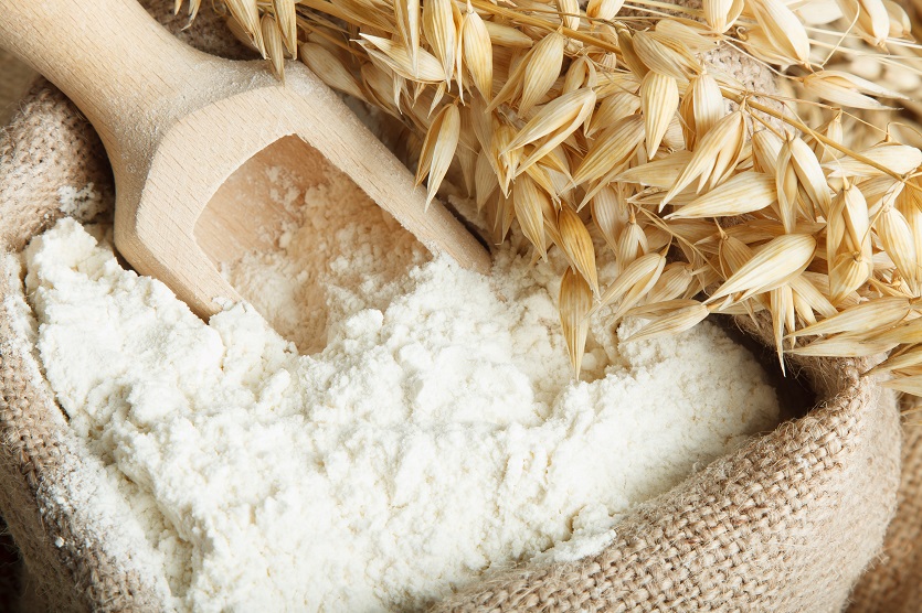 Oat Flour in a Burlap Bag